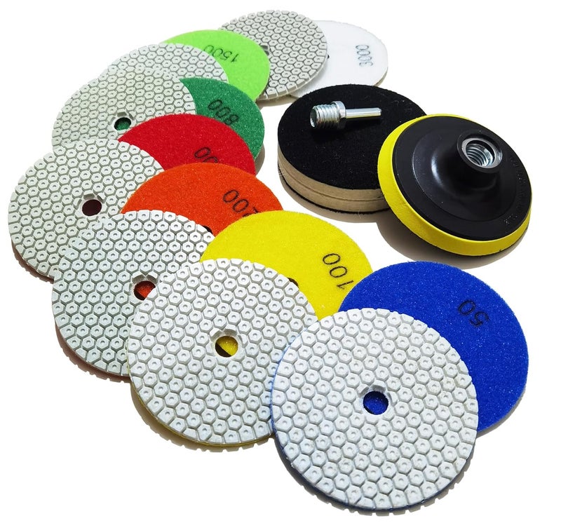 ANTENGDATOOL 4 Inch New Model Dry Diamond Polishing Pads, 11PCS Dry/Wet Marble Polish Pad Kit for Drill Grinder Polisher -Granite Buffing Pad for Concrete Countertop Quartz Stones - Image 1
